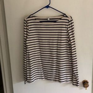 Cream & navy striped long sleeve top